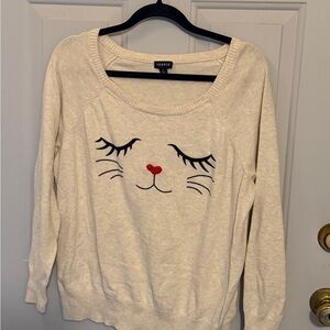 Torrid Cream Cotton Kitty Cat Sweater